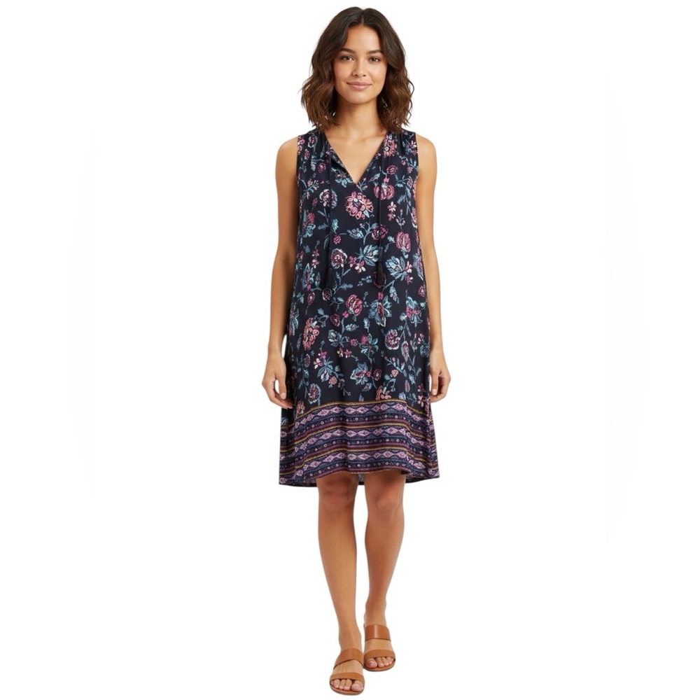 Beachlunchlounge Boho Floral Sleeveless Dress with Tassel Ties -